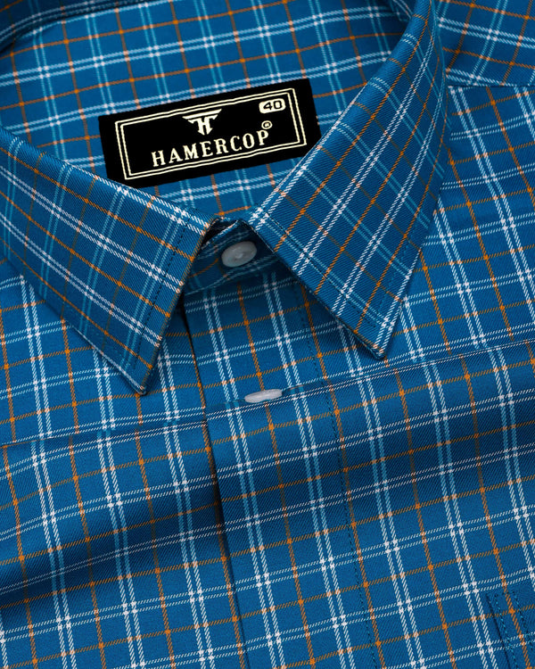 Mineral Blue With White Twill Check Premium Cotton Shirt