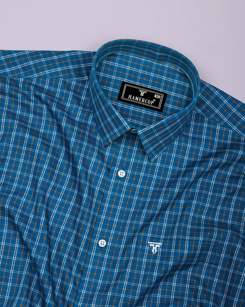 Mineral Blue With White Twill Check Premium Cotton Shirt