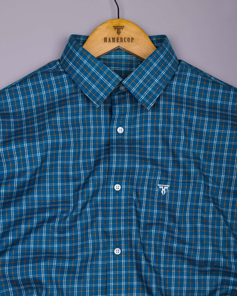 Mineral Blue With White Twill Check Premium Cotton Shirt