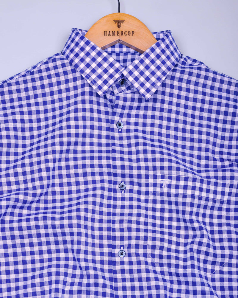 Lazuli Blue With White Check Dobby Cotton Shirt