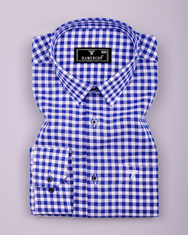 Lazuli Blue With White Check Dobby Cotton Shirt