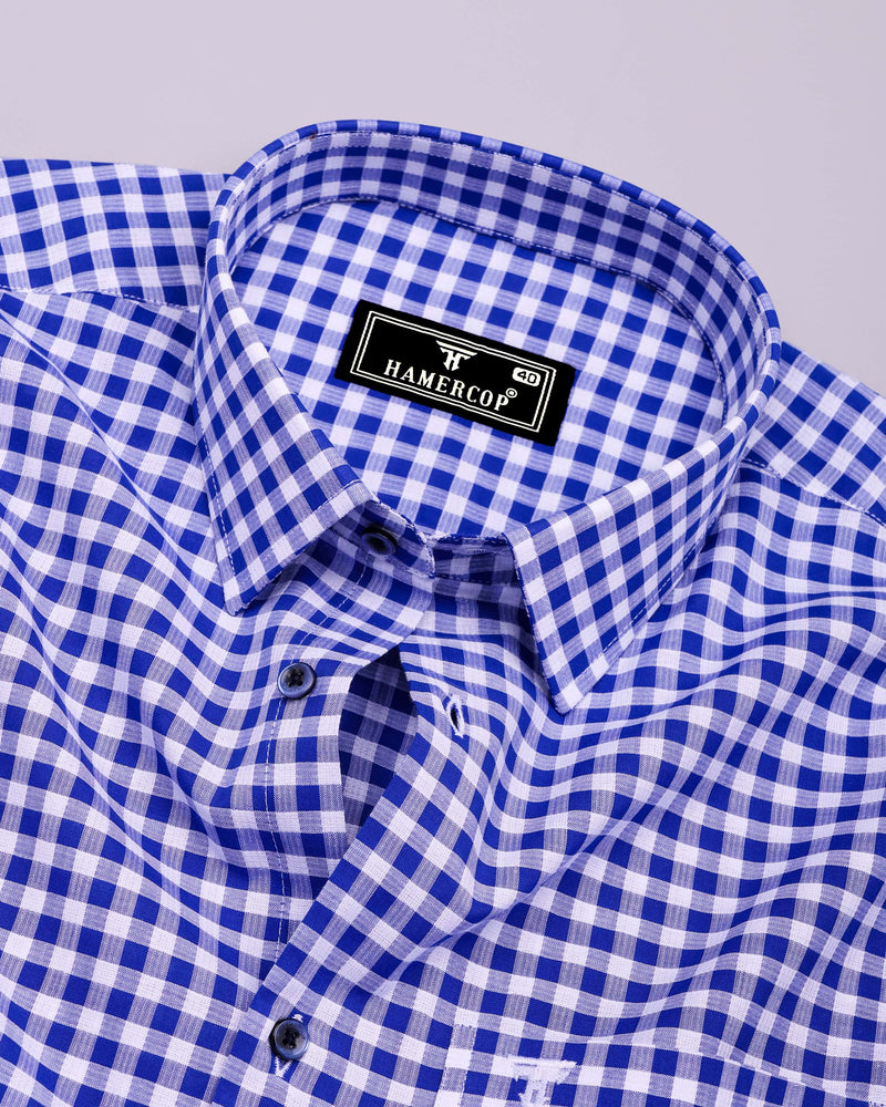 Lazuli Blue With White Check Dobby Cotton Shirt