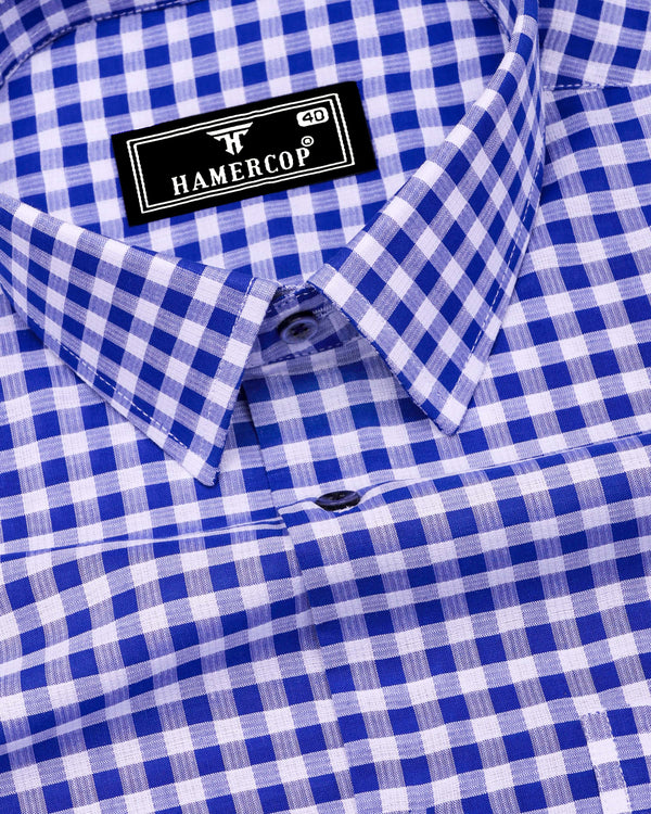 Lazuli Blue With White Check Dobby Cotton Shirt