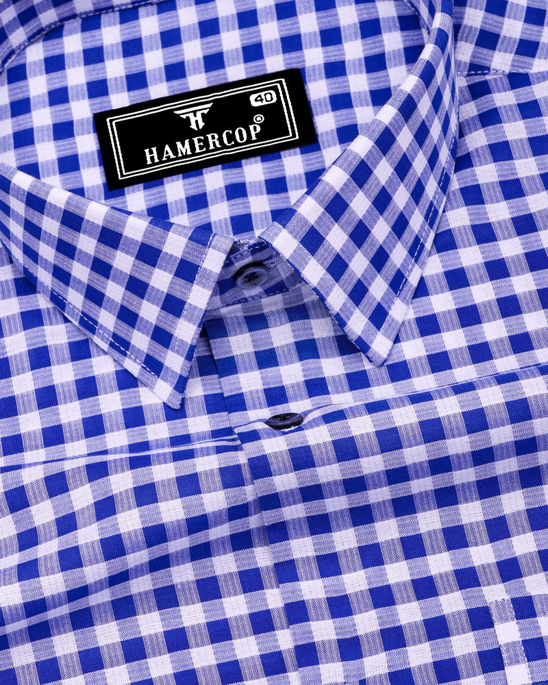 Lazuli Blue With White Check Dobby Cotton Shirt