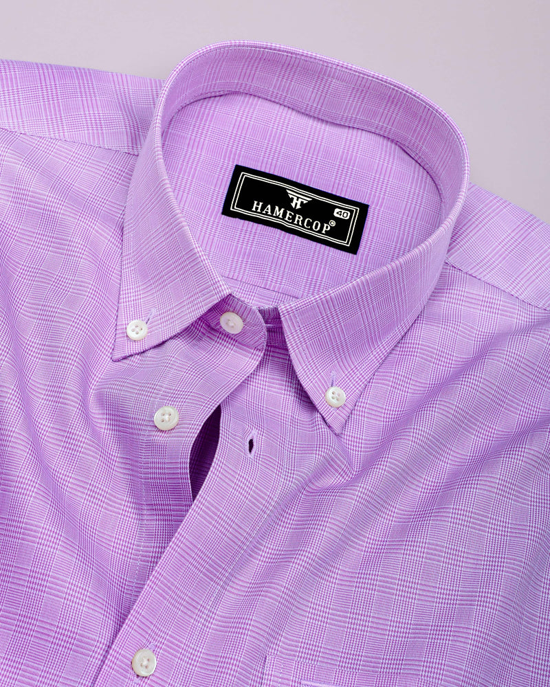 Purple With White Houndstooth Check Premium Cotton Shirt