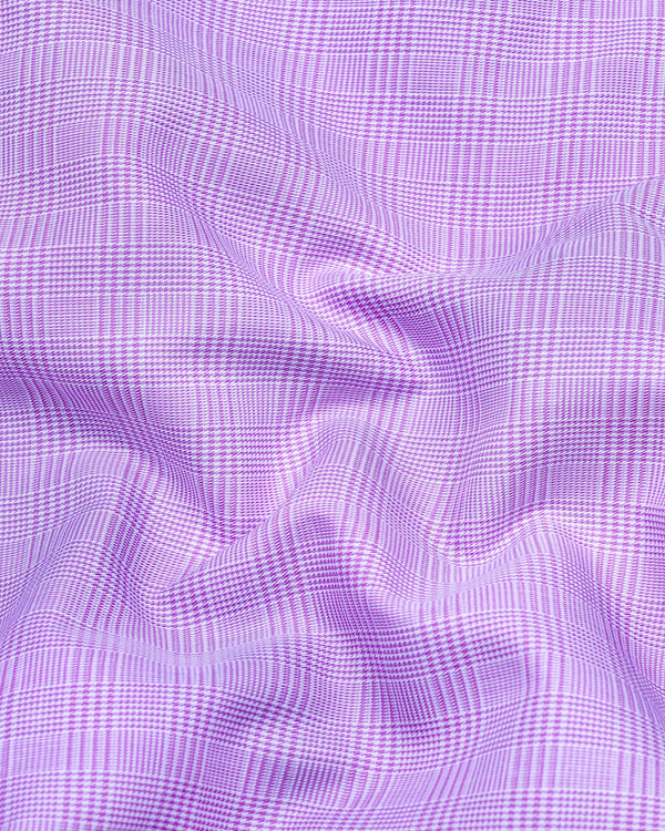 Purple With White Houndstooth Check Premium Cotton Shirt