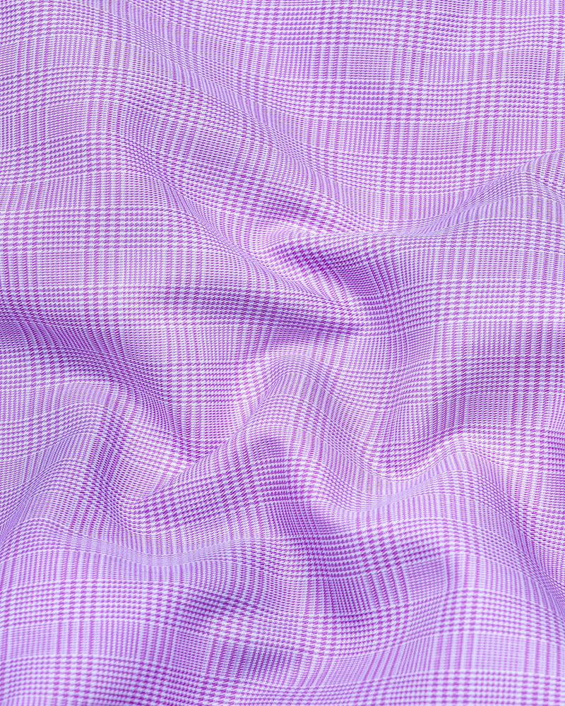Purple With White Houndstooth Check Premium Cotton Shirt