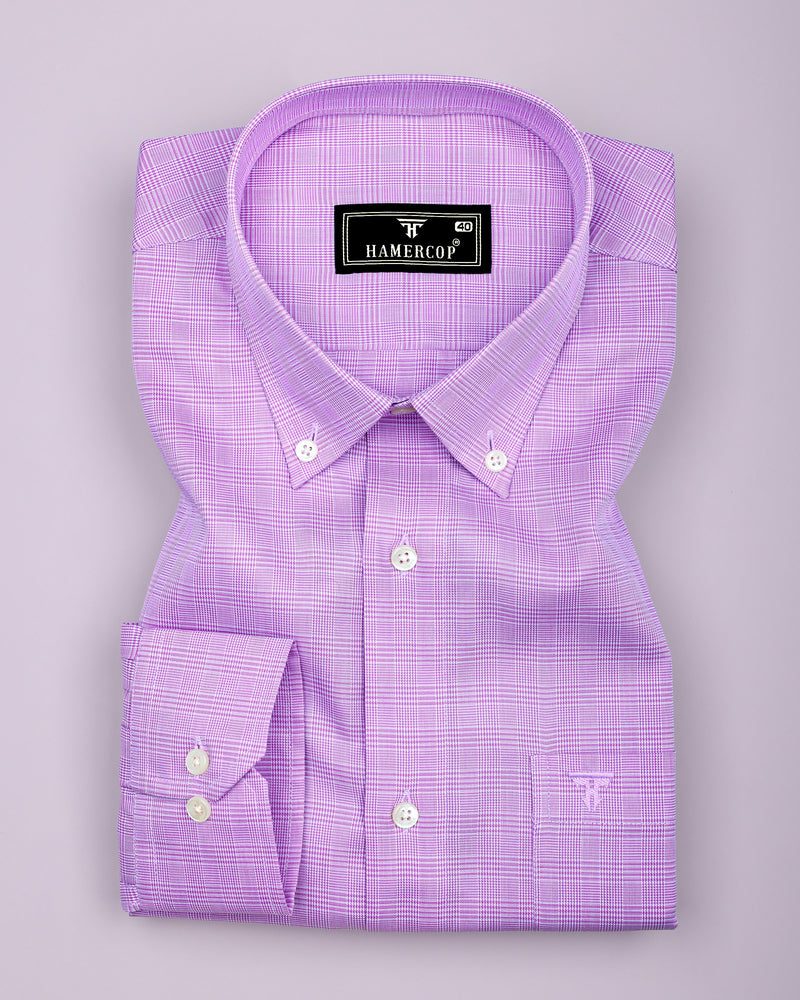Purple With White Houndstooth Check Premium Cotton Shirt