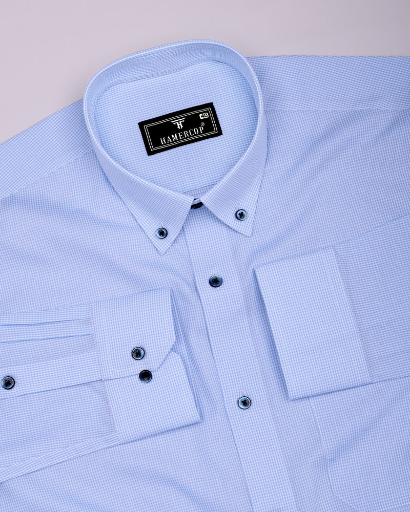 SkyBlue With White Micro Check Formal Cotton Shirt