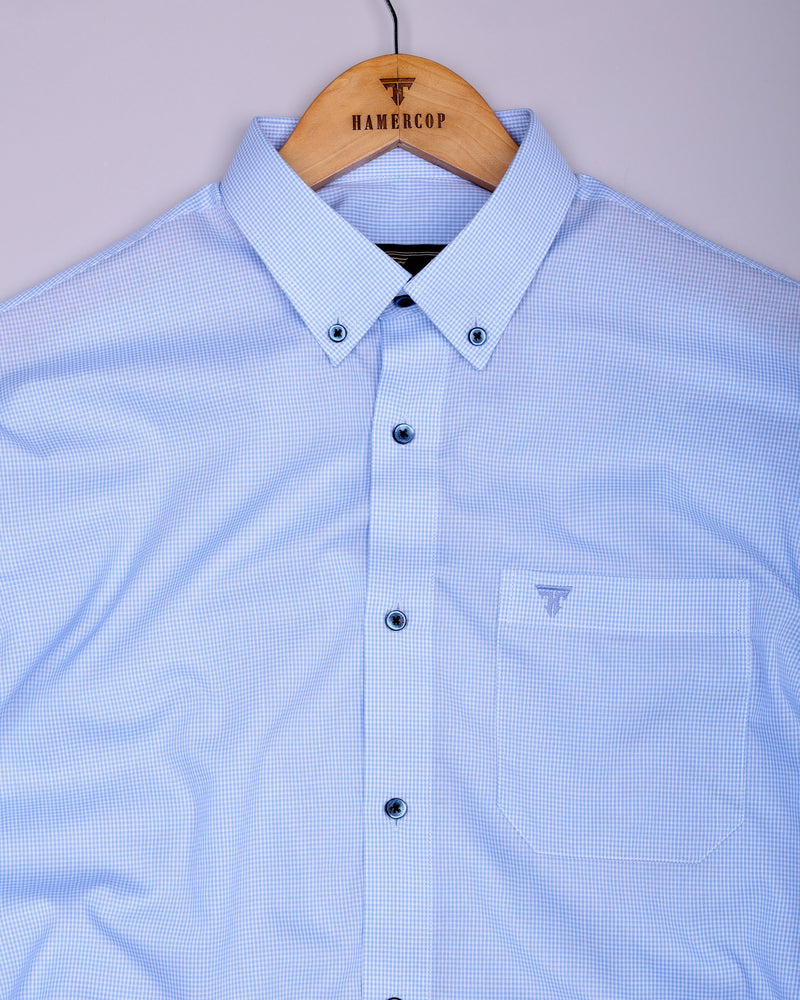SkyBlue With White Micro Check Formal Cotton Shirt