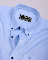 SkyBlue With White Micro Check Formal Cotton Shirt
