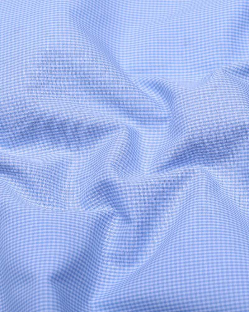 SkyBlue With White Micro Check Formal Cotton Shirt