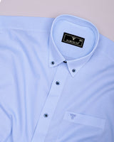 SkyBlue With White Micro Check Formal Cotton Shirt