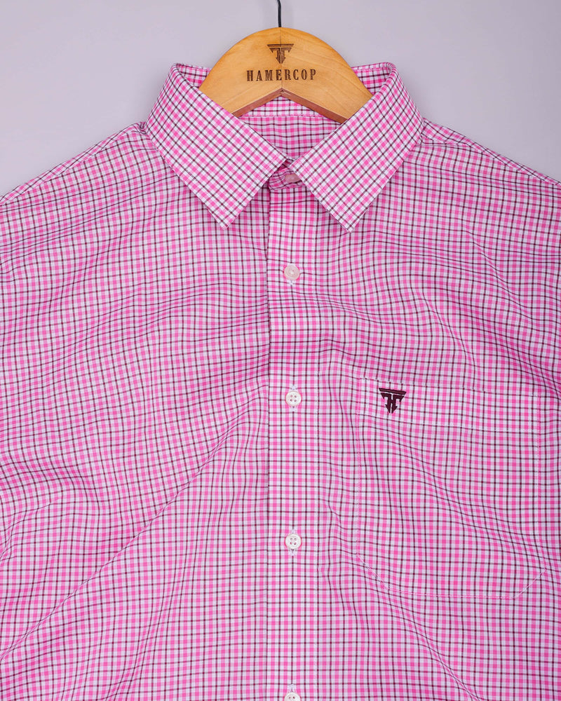 Bubblegum Pink With White Check Cotton Shirt