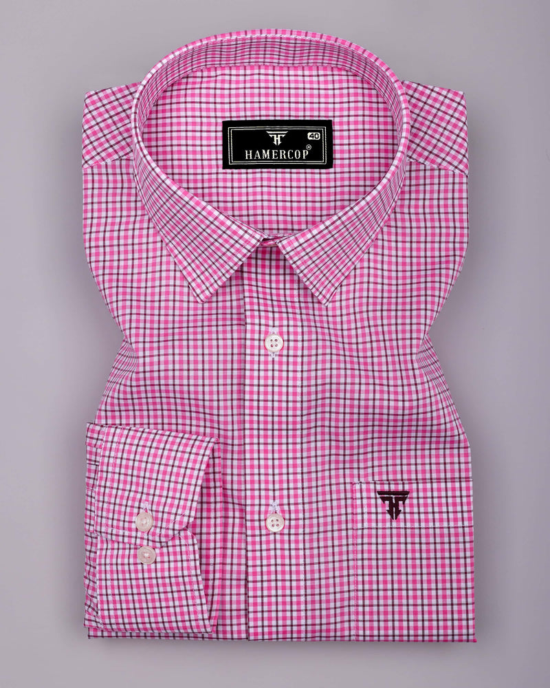 Bubblegum Pink With White Check Cotton Shirt