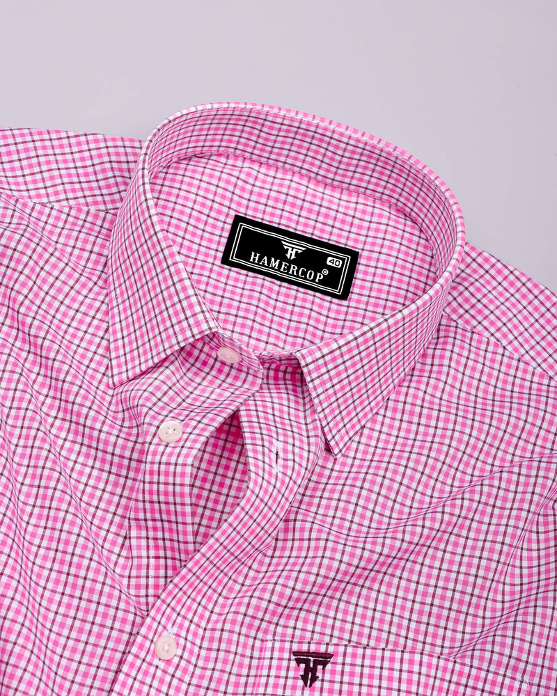 Bubblegum Pink With White Check Cotton Shirt