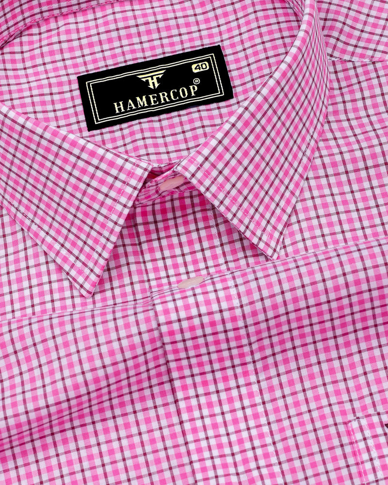 Bubblegum Pink With White Check Cotton Shirt