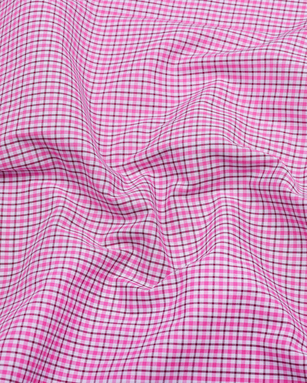 Bubblegum Pink With White Check Cotton Shirt