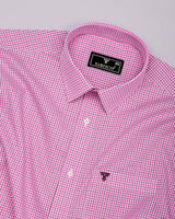 Bubblegum Pink With White Check Cotton Shirt