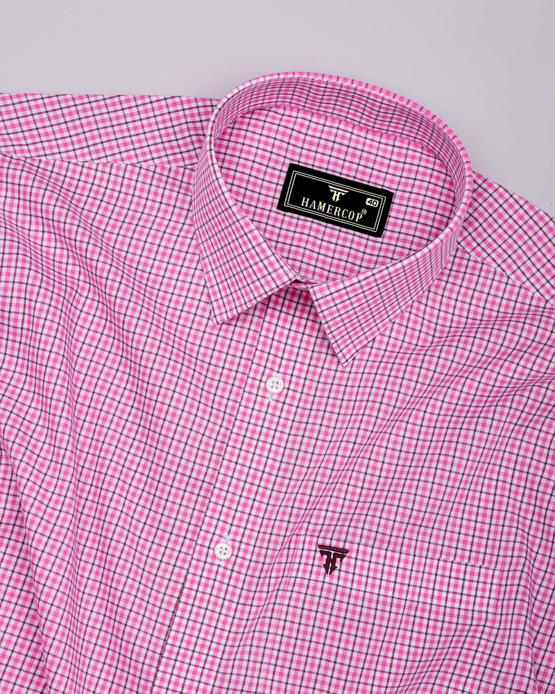 Bubblegum Pink With White Check Cotton Shirt