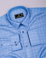 Puffin Blue With White Check Python Shaped Dobby Cotton Shirt