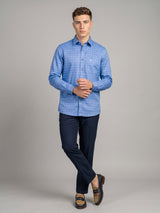 Puffin Blue With White Check Python Shaped Dobby Cotton Shirt
