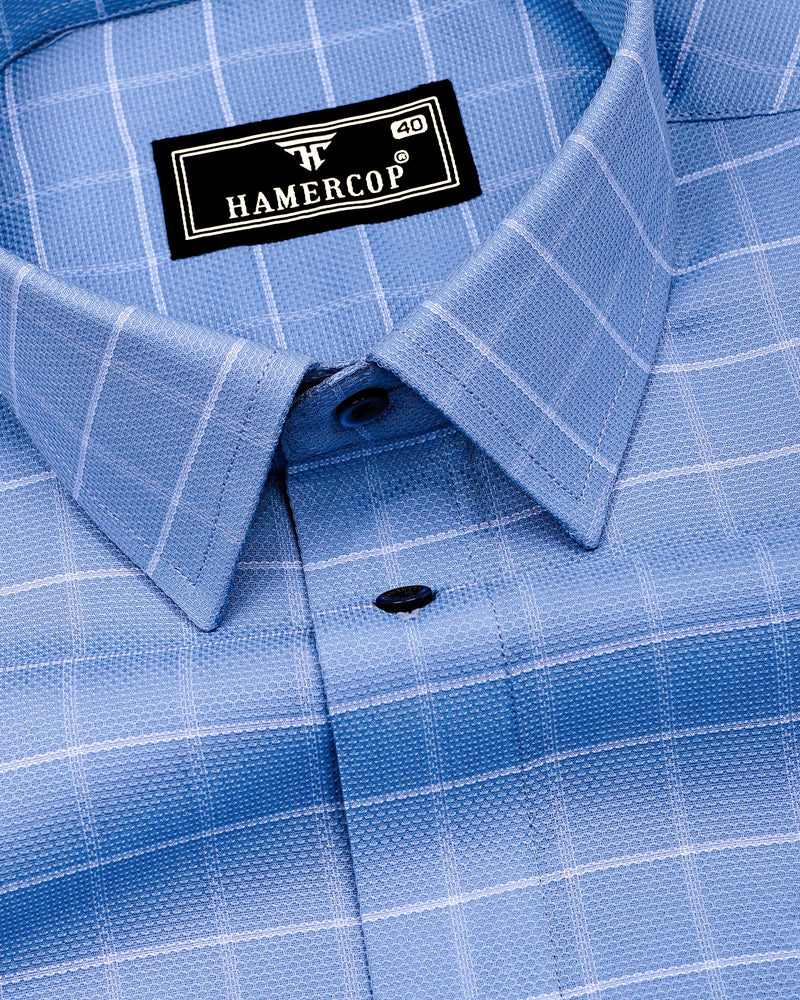 Puffin Blue With White Check Python Shaped Dobby Cotton Shirt