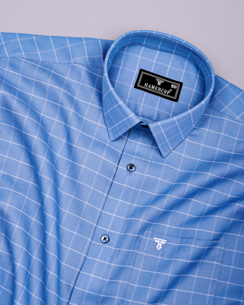 Puffin Blue With White Check Python Shaped Dobby Cotton Shirt
