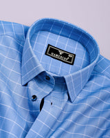 Puffin Blue With White Check Python Shaped Dobby Cotton Shirt