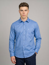Puffin Blue With White Check Python Shaped Dobby Cotton Shirt