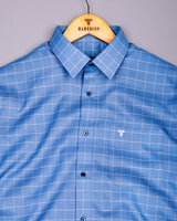 Puffin Blue With White Check Python Shaped Dobby Cotton Shirt