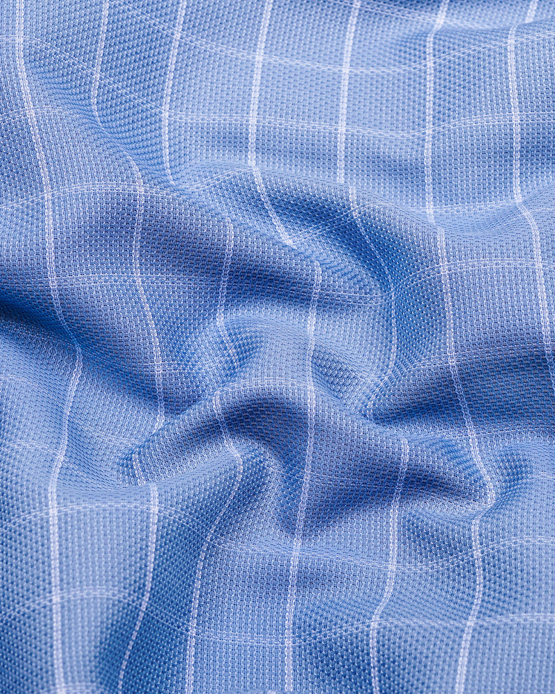 Puffin Blue With White Check Python Shaped Dobby Cotton Shirt