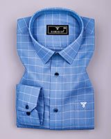 Puffin Blue With White Check Python Shaped Dobby Cotton Shirt