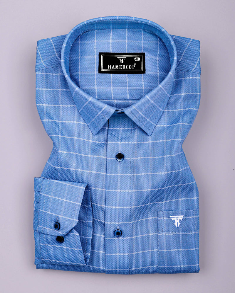 Puffin Blue With White Check Python Shaped Dobby Cotton Shirt