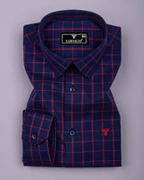 Scala Red With Blue Twill Check Formal Giza Shirt