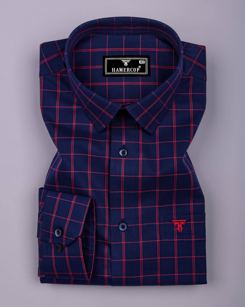 Scala Red With Blue Twill Check Formal Giza Shirt