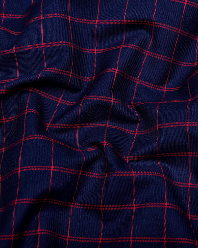 Scala Red With Blue Twill Check Formal Giza Shirt