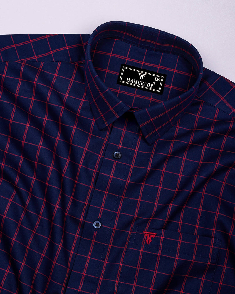 Scala Red With Blue Twill Check Formal Giza Shirt