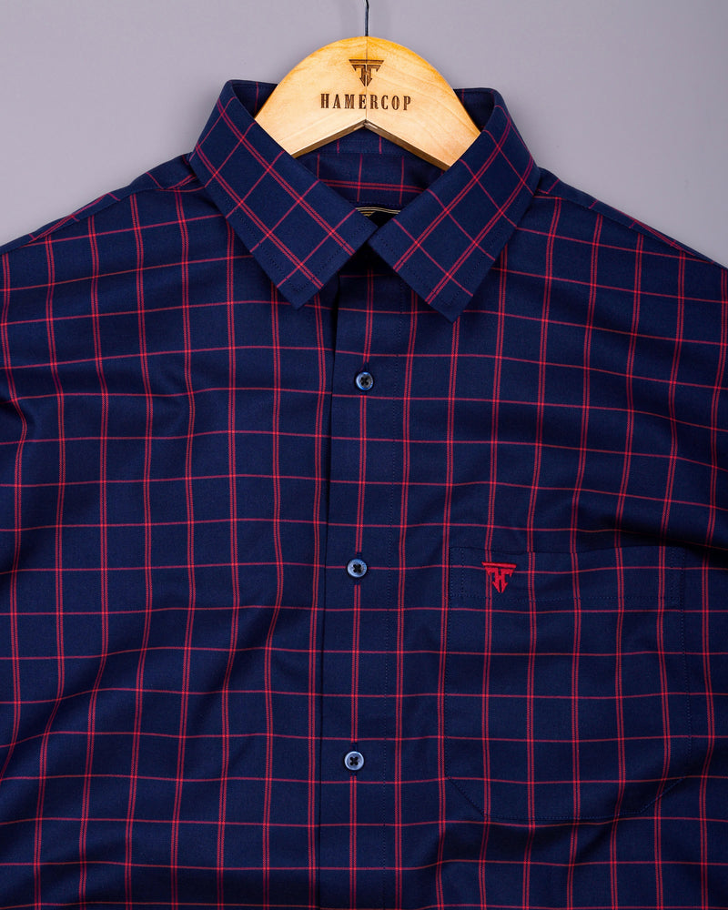 Scala Red With Blue Twill Check Formal Giza Shirt