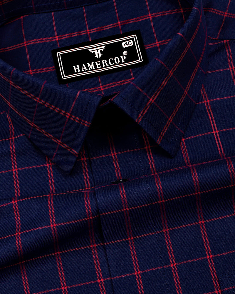 Scala Red With Blue Twill Check Formal Giza Shirt