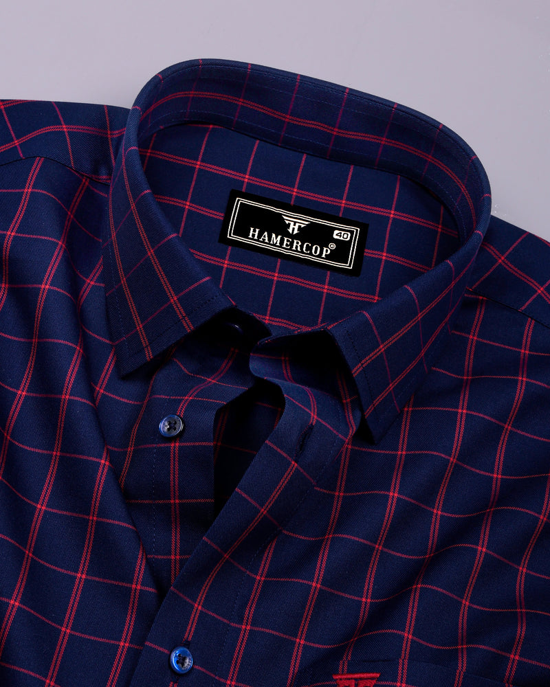 Scala Red With Blue Twill Check Formal Giza Shirt