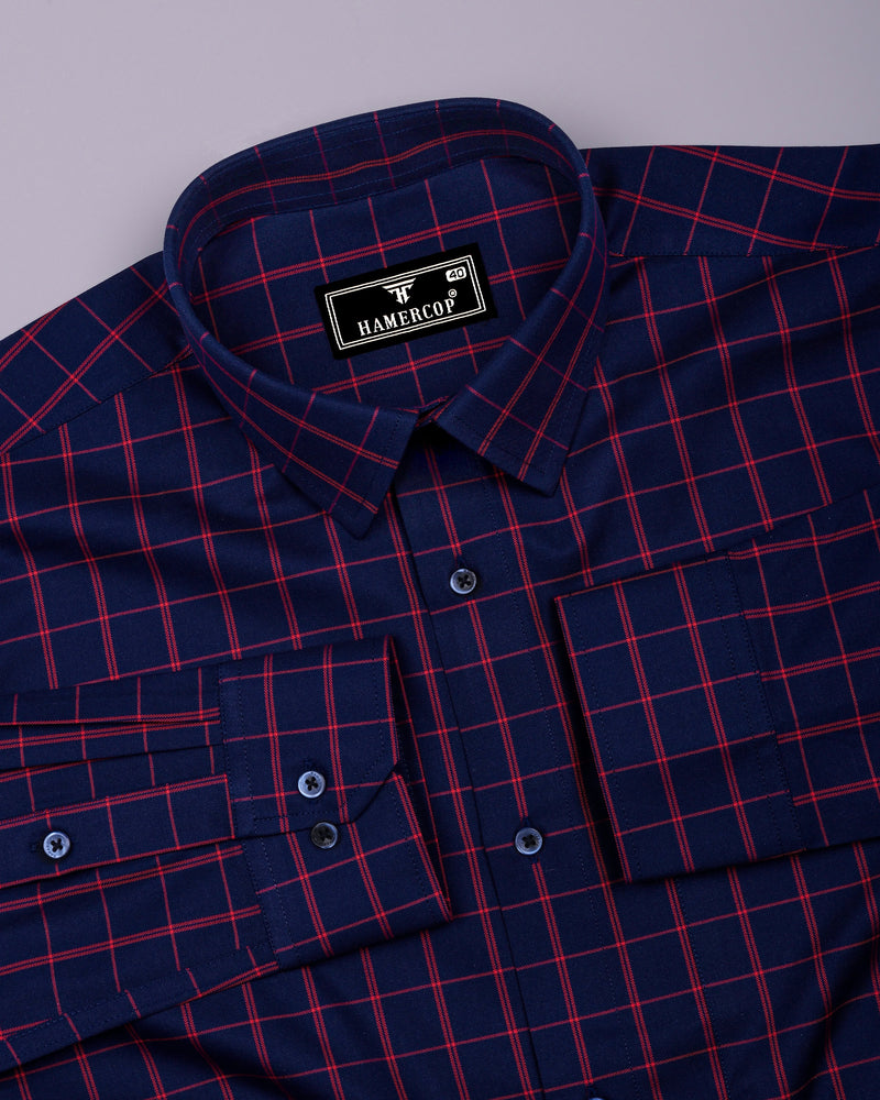 Scala Red With Blue Twill Check Formal Giza Shirt