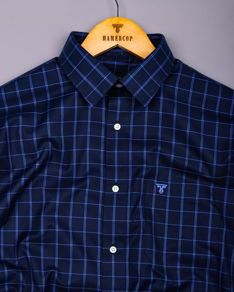 Scala Blue Twill Check Formal Giza Shirt