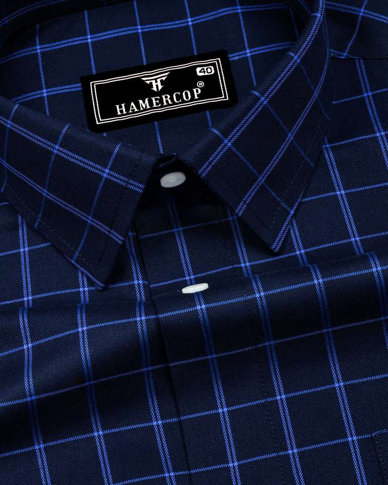Scala Blue Twill Check Formal Giza Shirt