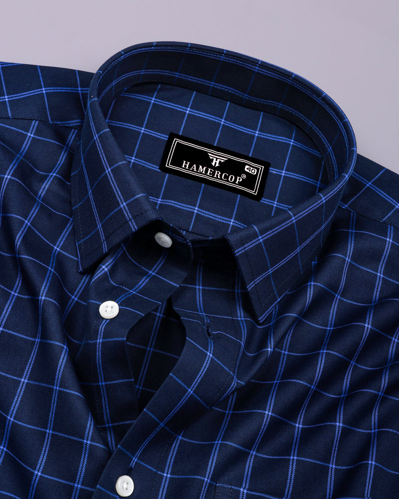 Scala Blue Twill Check Formal Giza Shirt