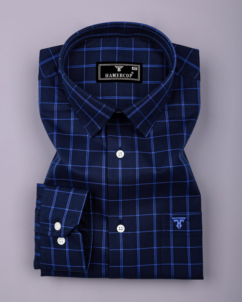 Scala Blue Twill Check Formal Giza Shirt