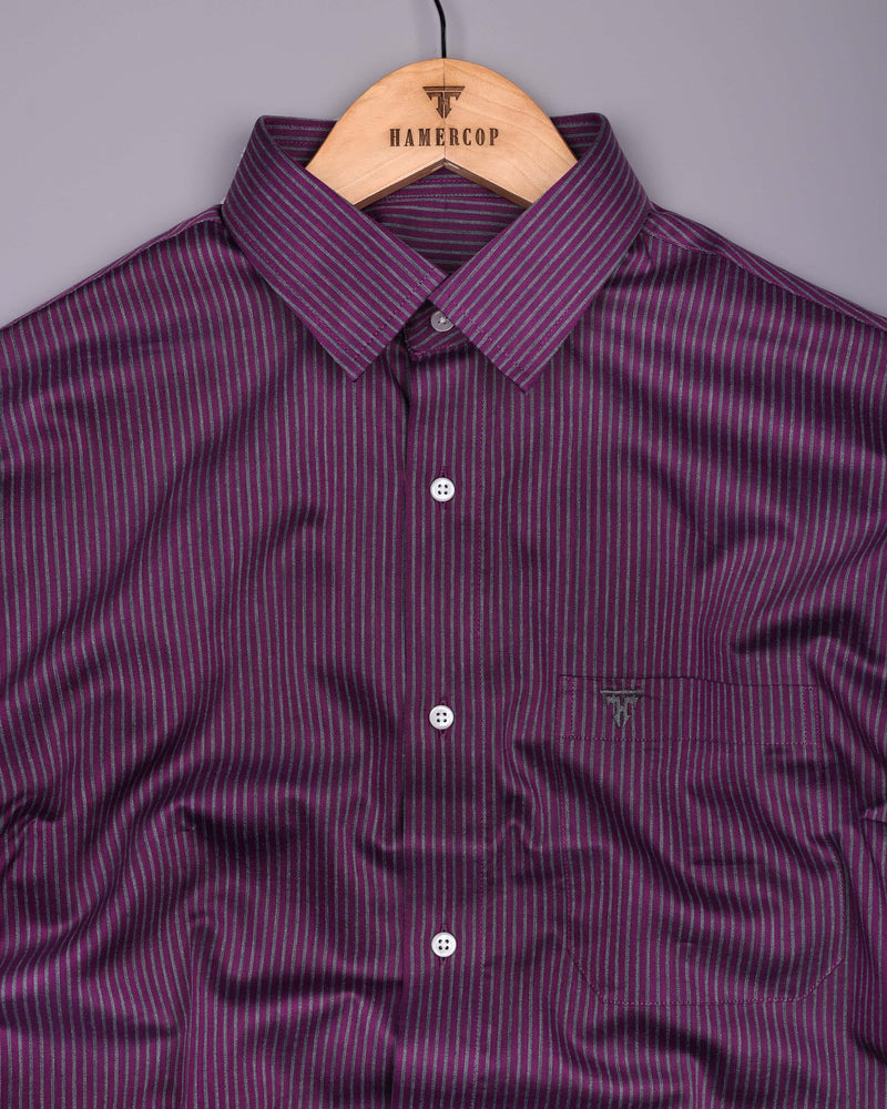 Purple With Gray Stripe Premium Cotton Formal Shirt