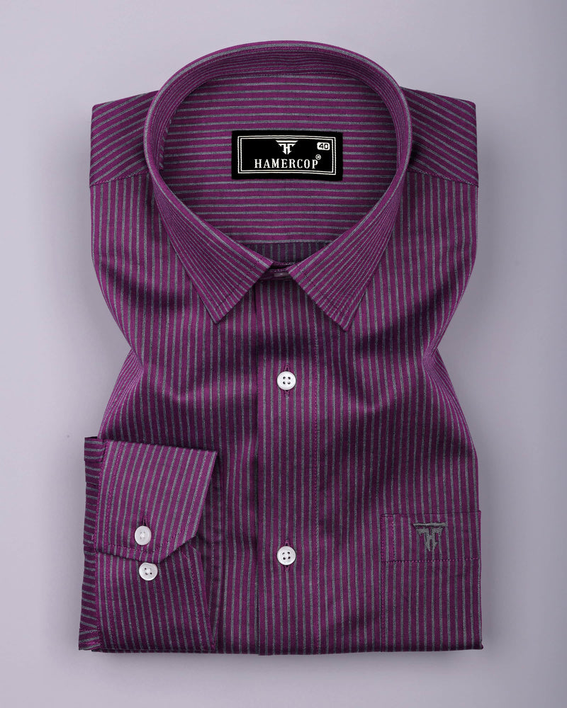 Purple With Gray Stripe Premium Cotton Formal Shirt