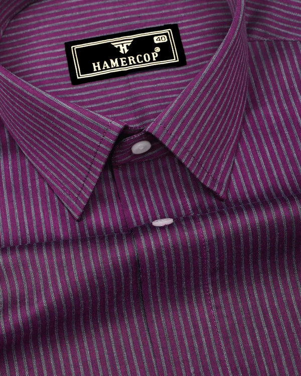Purple With Gray Stripe Premium Cotton Formal Shirt