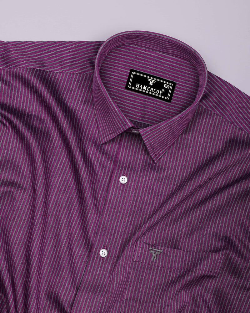 Purple With Gray Stripe Premium Cotton Formal Shirt